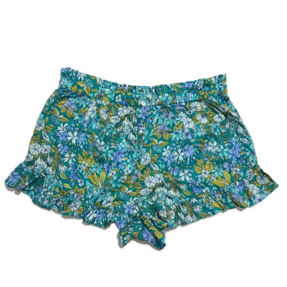 J. Crew Cotton Voile Ruffle Beach Short in Aqua Blooms Size Large NWT - Picture 2 of 6